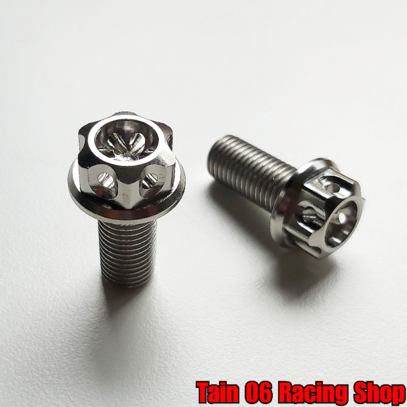 น็อตยึดขาจับปั๊มเบรกหน้า ใช้กับปั๊มเดิม เกลียวตลอด M10 x 23 mm แบบหัวดอกไม้เจาะรู / Aerox-155 / Nmax