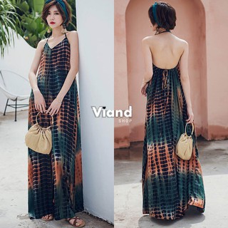 พร้อมส่ง Maxi dress เดรสสายเดี่ยว คล้องคอ ทรงปล่อย