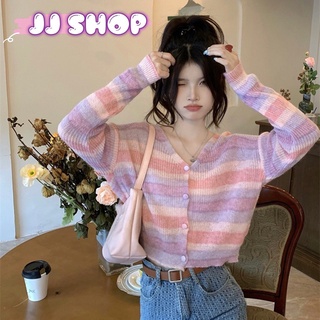 JJ shop 💜พร้อมส่ง เสื้อคอวีไหมพรมแขนยาว กระดุมน่ารักมากฟิลลูกคุณหนูสีน่ารักเวอร์ "Q520" -N