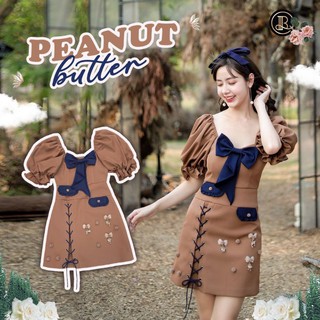 BLT Peanut Butter Size S เดรสสีน้ำตาลโบว์น้ำเงิน ไม่มีอะไรลงตัวเท่านี้อีกแล้ว