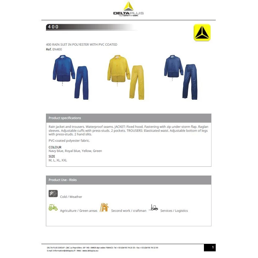 ชุดพีวีซี PVC เสื้อ-กางเกง กันสารเคมี-กันฝน มีฮู้ด Delta Plus 400JA thumbnail 5