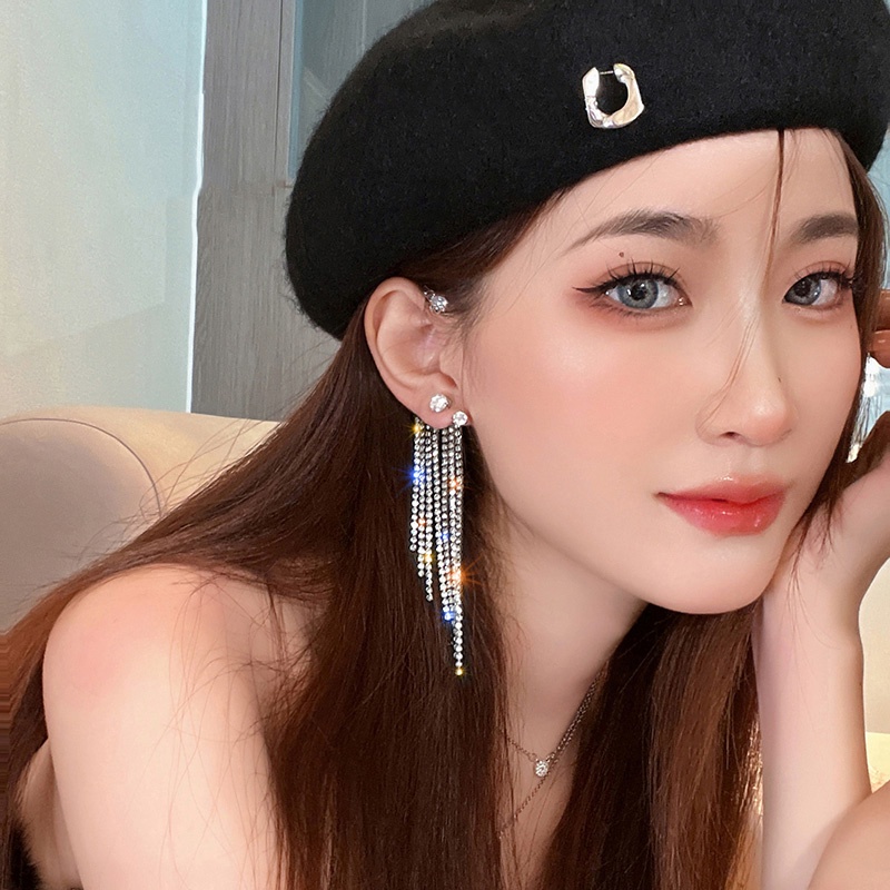 สไตล์ใหม่ ระดับไฮเอนด์ ผู้หญิง สไตล์ยาว เต็มรูปแบบ เพชร พู่ ไม่เจาะหู ผู้หญิง คลาสสิก สไตล์เท่ การออกแบบเฉพาะ ตะขอเกี่ยวหู