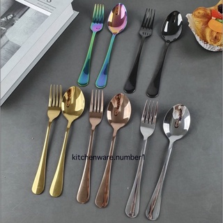 KITCHENWARE_NUMBER1 ช้อน&amp;ส้อมทานข้าวสแตนเลส  เนื้อหนา (เฉพาะสีดำ/ไทเทยาว19.5cm)