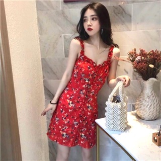 #งานนำเข้า 🌹 Red Bomb Mini Dress🔥ชุดเดรสสายเดี่ยวระบาย