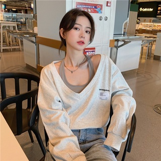 Suxi เสื้อกันหนาวคอวีแขนสั้นทรงหลวมสไตล์เกาหลีสําหรับผู้หญิง