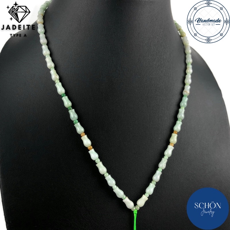 4NJA สร้อยคอหยกแท้100% หยกพม่าเนื้อดี ต่อยอดDIY