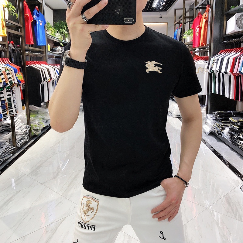 Original 2021 Latest Burberry Men's Short Sleeves Black T-shirts Size ...