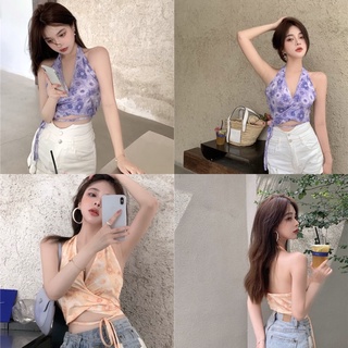 A9 เสื้อผ้าแฟชั่นนำเข้าพร้อมส่ง🔥เสื้อครอปผูกคอ,โชว์หลัง,มีสายผูกได้,สีสันสดใสเหมาะกับใส่เที่ยวทะเล