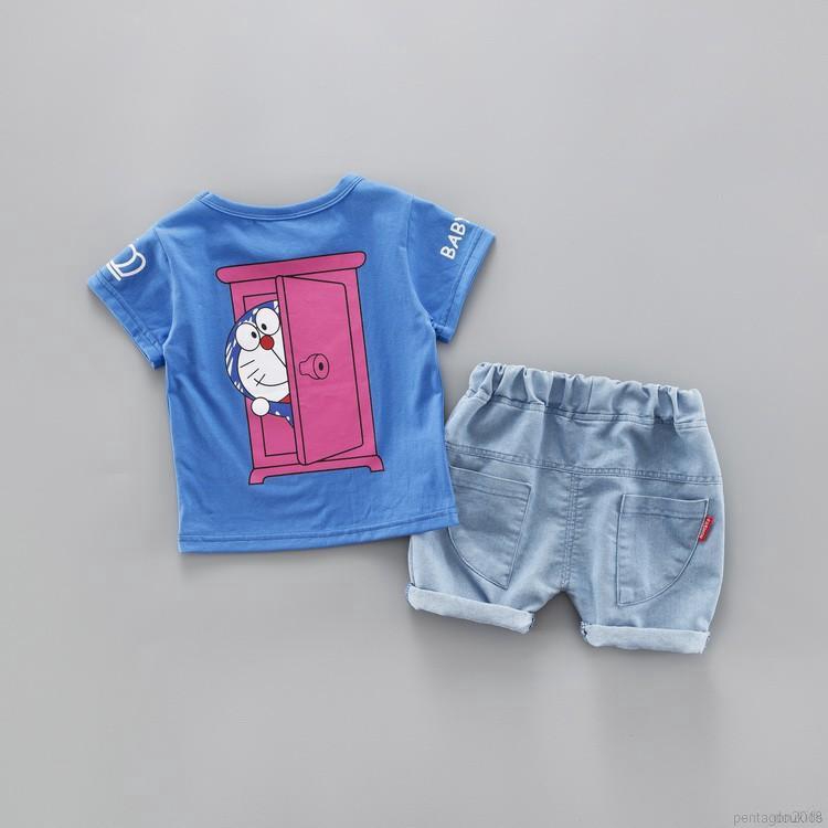 Kids Cartoon Cat Jeans + T-shirt Short Sleeve Set | Set Kaos T-shirt ...