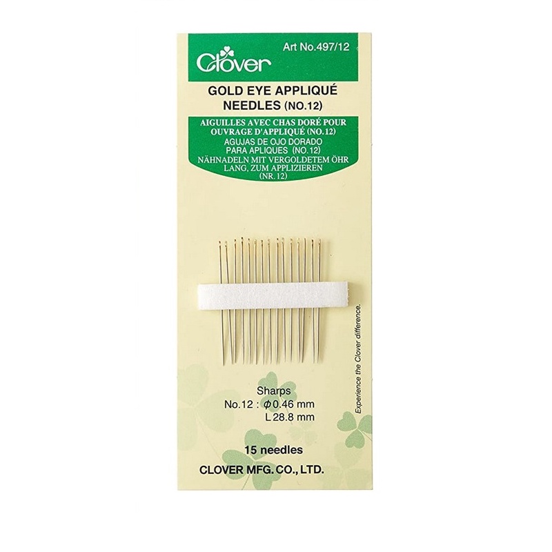 เข็มแอพพริเค เข็มสอย รุ่นหัวทอง ของ Clover No.12 Gold Eye Applique Needles จำนวน 15 เล่ม (รหัส  CLO497-12)