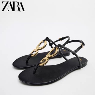 Zara ใหม่ รองเท้าแตะหนังแกะ ส้นแบน เข้ากับทุกการแต่งกาย แฟชั่นฤดูร้อน สไตล์แฟรี่ สําหรับผู้หญิง 2022