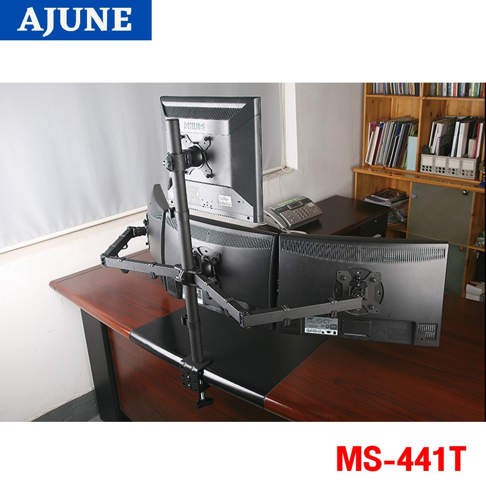 AJUNEขาตั้งจอมอนิเตอร์ 4 จอ (ล่าง3 บน1) รุ่น MS-441T (แบบยึดขอบโต๊ะ ...