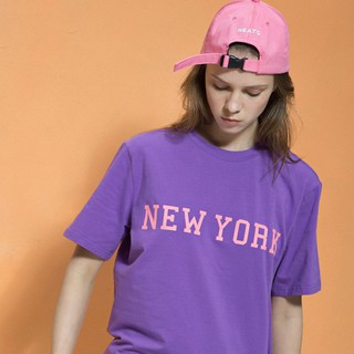 เสื้อยืดแขนสั้น สไตล์เกาหลี สกรีนลาย New York สีม่วง