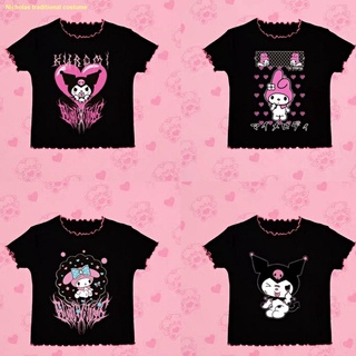 คะนอง🍒เสื้อยืดแขนสั้น Kuromi Melody น่ารัก เสื้อครอปใหม่