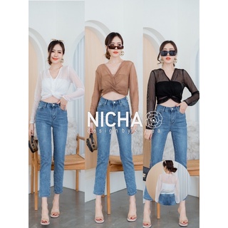 NICHA online🛒💟ครอปแขนยาวผ้าตาข่ายบิดอก +ฟรีเกาะอกผ้ายืดสเปนเน็ต แซ่บเกินเบอร์🔥🔥