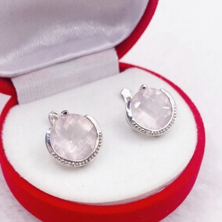 P6427 ต่างหูพลอยโรสควอตซ์แท้ ( Rose Quartz ) แบบอิงลิชล็อค ตัวเรือนเงินแท้ 925 ชุบทองคำขาว