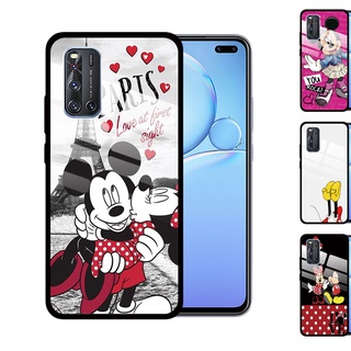 เคสโทรศัพท์ VIVO V20 SE V17 Pro V15 V11 V9 Youth S1 Pro Asia V1907 V7 Plus ฝาหลังกระจก ลายมิกกี้และมินนี่เมาส์ กันรอยขีดข่วน