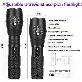 ไฟฉาย UV LED AloneFire G700 LED UV Light Zoom Flashlight 365nm Torch Travel safety Cat Dog pet urine UV Detection lamp