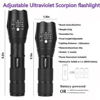 ไฟฉาย UV LED AloneFire G700 LED UV Light Zoom Flashlight 365nm Torch Travel safety Cat Dog pet urine UV Detection lamp