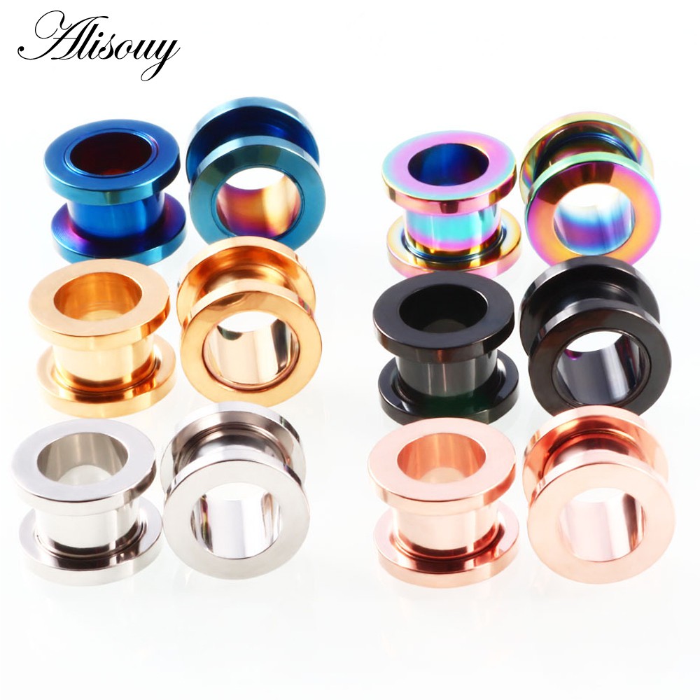 Alisouy 2PC 316L สแตนเลสสตีลหูปลั๊กและอุโมงค์เจาะหู Earlets สกรูต่างหู Expander EAR Gauges Body เครื่องประดับเจาะ