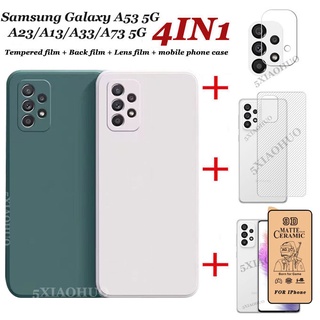 4in1 Samsung Galaxy A53 A73 A13 A23 5G เคสโทรศัพท์ซิลิโคน เนื้อแมตต์ สี + ฟิล์มเซรามิค นิ่ม + ฟิล์มเลนส์ + ฟิล์มด้านหลัง Samsung A23 A03 A52S 5G เคสโทรศัพท์