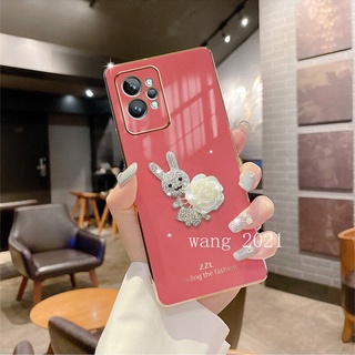 2022 New Phone Case เคส Realme GT 2 Pro / GT Master Edition  เคสโทรศัพท Casing Luxury Elegant White Camellia Rhinestone Rabbit Soft Case Back Cover