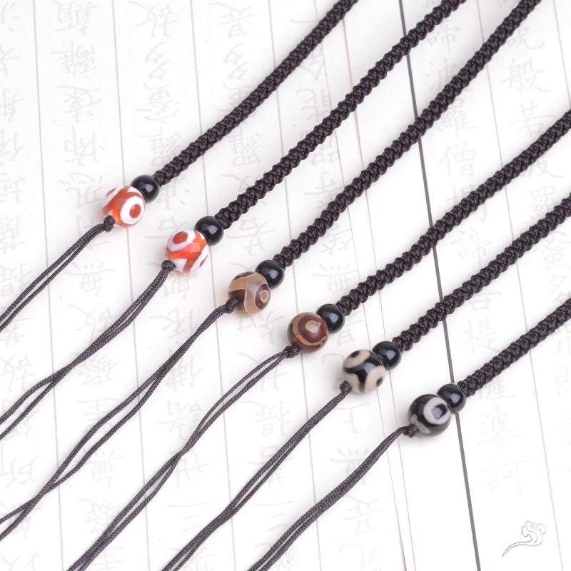 Dzi Beads ทิเบตสามตา สีแดงและดำ สำหรับสร้อยคอแบบ.Simple