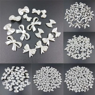 จี้ลูกปัดไข่มุกเทียม ABS ประดับโบว์ สีขาว สําหรับทําเครื่องประดับ ต่างหู DIY 20 ชิ้น
