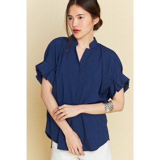 Navy Casual Chiffon Shirt เสื้อเชิ๊ตแขนพับจีบ