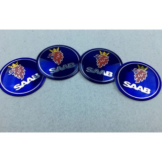 ราคาต่อ 4 ชิ้น โลโก้ติดดุมล้อ สติกเกอร์ ชาร์ป มีสองไซส์ 56mm 65mm SAAB Wheels Car Center Hub Cap