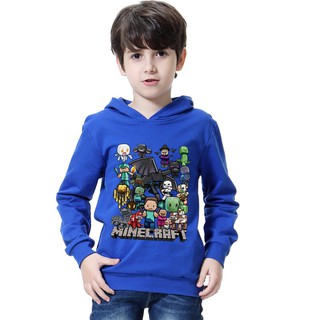 Minecraft ปาร์ตี้ Hoodies เด็กชายย้อนยุคเป๋าเสื้อแขนยาววอร์มเสื้อยืด