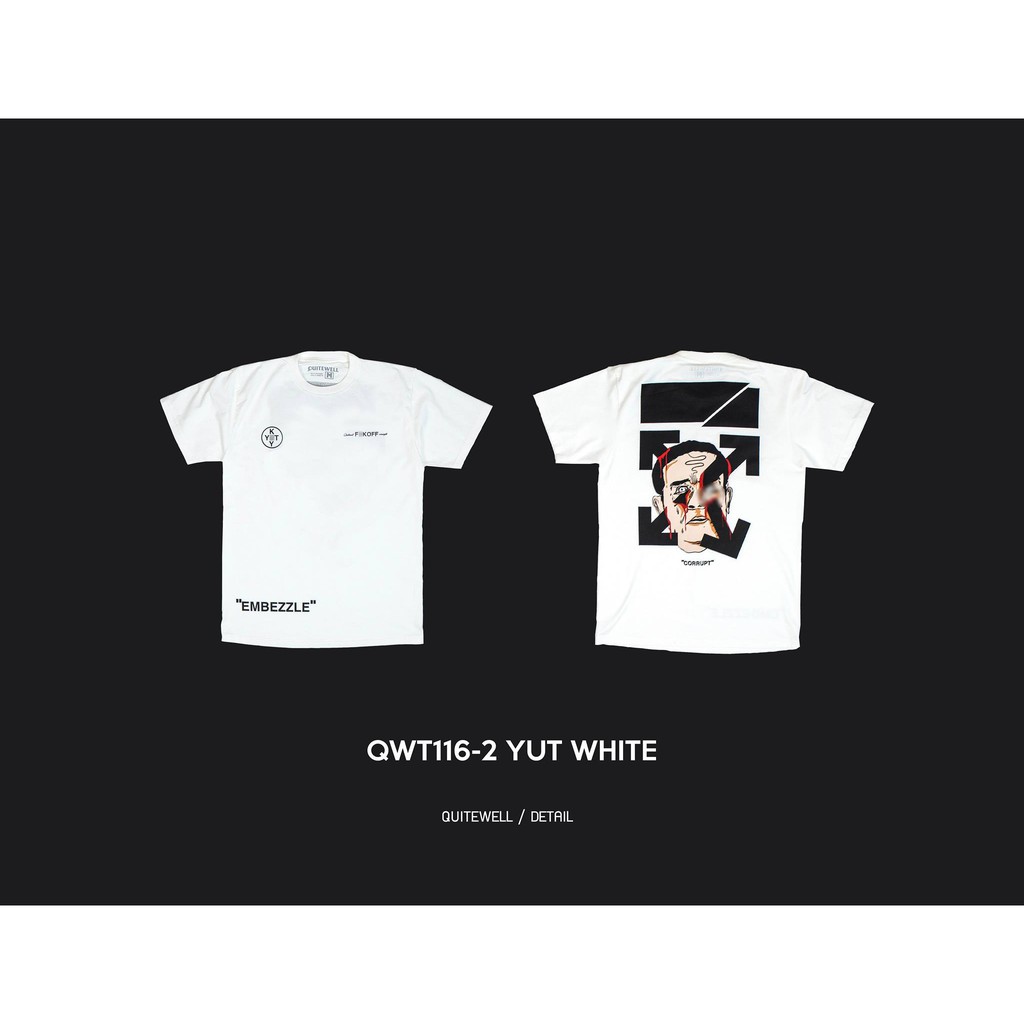 QUITEWELL เสื้อยืดแขนสั้น 116-2 YUT WHITE เสื้อผู้ชาย Oversize สกรีนลาย สีขาว วินเทจ