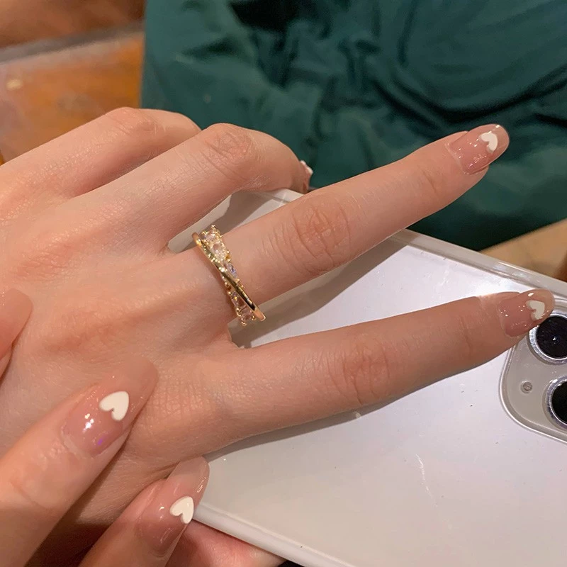 แหวนเปิด Zircon ที่ละเอียดอ่อน แฟชั่นไมโครแทรก Zircon Ring แหวนนิ้วชี้ Double Layer ที่ละเอียดอ่อนสำหรับผู้หญิง
