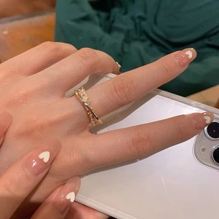 แหวนเปิด Zircon ที่ละเอียดอ่อน แฟชั่นไมโครแทรก Zircon Ring แหวนนิ้วชี้ Double Layer ที่ละเอียดอ่อนสำหรับผู้หญิง