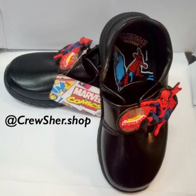มีใบเสร็จเบิกทาง รร. ได้ / CHAPPY SPIDER-MAN รองเท้านักเรียนอนุบาลชายสีดำ รุ่นใหม่ไฟกระพริบ