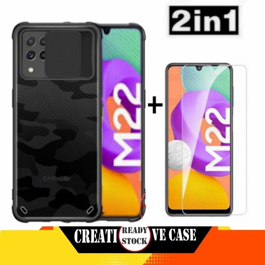 แพ็คเกจ 2 1NC 1 เคส Samsung M22 4G/F22 4G Fusion Slide Army Protector