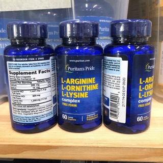 Puritan’s Pride [18v12 L-Arginine L-Ornithine L-Lysine 60 cap ถูกสุด] กรดอะมิโนสำคัญร่างกายสร้างไม่ได้ 3 ชนิด Tri Amino