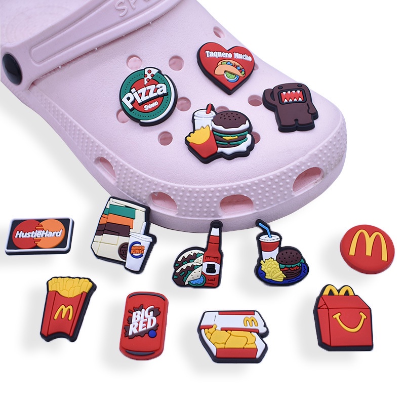 การ์ตูน jibitz จําลองสลัด Mcdonalds crocks jibitz อาหาร Burger King Jibbit Pin สําหรับรองเท้า Charm 