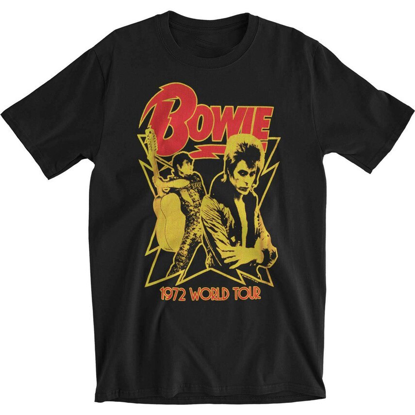 เสื้อยืดคอกลม พิมพ์ลาย David Bowie 1972 World Tour สีดํา สําหรับผู้ชายS-5XL