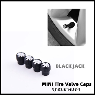 จุกลมยาง MINI COOPER ลาย [Black Jack] (1 ชุด = 4 อัน) มีวาล์วกันลมรั่ว - Car Tire Valve Caps สำหรับ MINI ทุกรุ่น