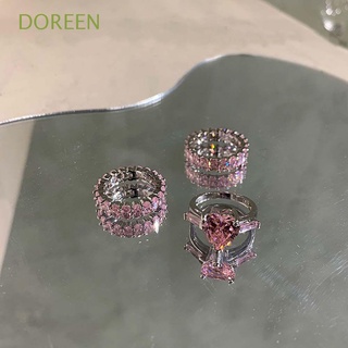 Doreen เครื่องประดับแหวนนิ้วมือทองแดงรูปทรงเรขาคณิตสีชมพูหวานสไตล์เกาหลีสําหรับผู้หญิง