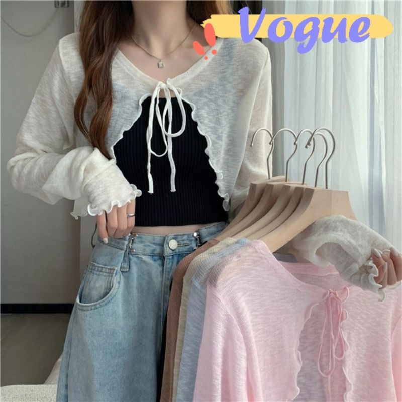 Vogue​🌟​พร้อมส่ง​🌟​เสื้อคลุมไหมพรมซีทรู ดีเทลปลายหยัก ผ้าบางใส่สบาย (Q605)​ -C