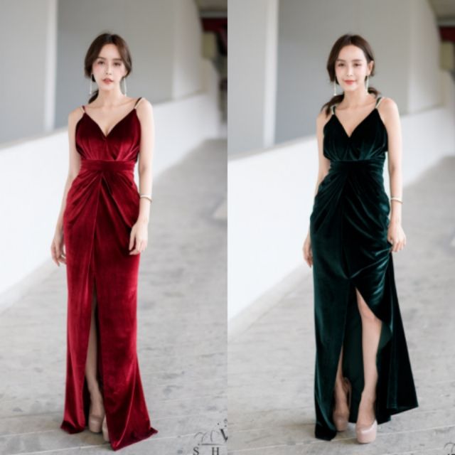เดรสสายเดี่ยวออกงานสุดหรู ชุดเดรสยาว รีวิว เดรส ชุด VSHOP เดรส รีวิว