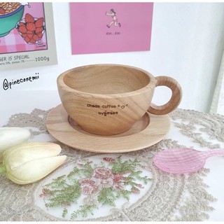 แก้วกาแฟไม้ + จานรองแก้ว