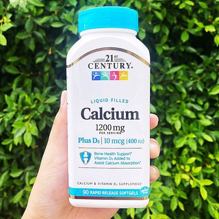 80% Sale!!! EXP:04/23 แคลเซียม+วิตามินดี 3 Liquid Filled Calcium Plus D3 1200mg 90Rapid Release Softgels (21st Century®)