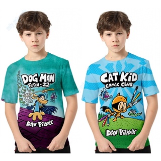 เสื้อยืดแขนสั้นลายการ์ตูนสำหรับเด็ก Dog Man and Cat Kid