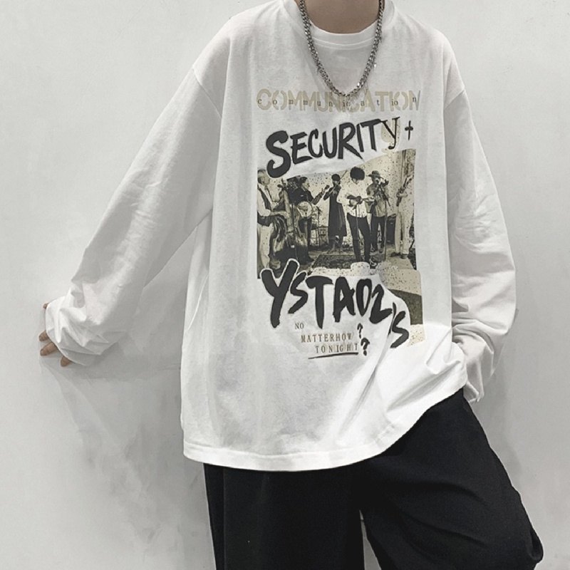 เสื้อยืด ม-5เอ็กแอล สไตล์เกาหลีสตรีทฮิปฮอปแบรนด์อินเทรนด์เสื้อเชิ้ตแขนยาวผู้ชายส่วนบุคคลการ์ตูนพิมพ์เสื้อยืด จุดต่ําสุด หลวมขนาดใหญ่แล