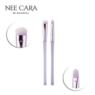 Nee Cara Short Shader Brush + Lip Brush #N822 : neecara นีคาร่า แปรง ด้ามม่วง แพคคู่ x 1 ชิ้น @beautybakery