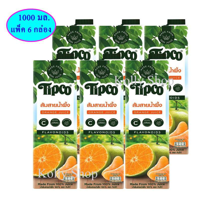 Tipco ทิปโก้ น้ำส้มสายน้ำผึ้ง 100% ขนาด 1,000 มิลลิลิตร ( แพ็ค 6)