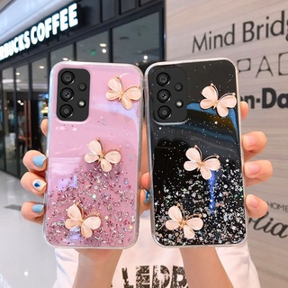 เคสโทรศัพท์มือถือ ซิลิโคนนุ่ม ใส แต่งกลิตเตอร์ คริสตัล ลายผีเสื้อ แวววาว สําหรับ Samsung Galaxy A33 A53 5G A13 A23 4G A53 5G